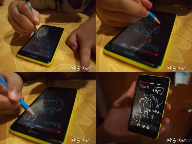 Gunakan pensil 2B, tulis di atas layar Lumia tidak akan merusak layar karena sudah ada antigore Gorilla glass 2